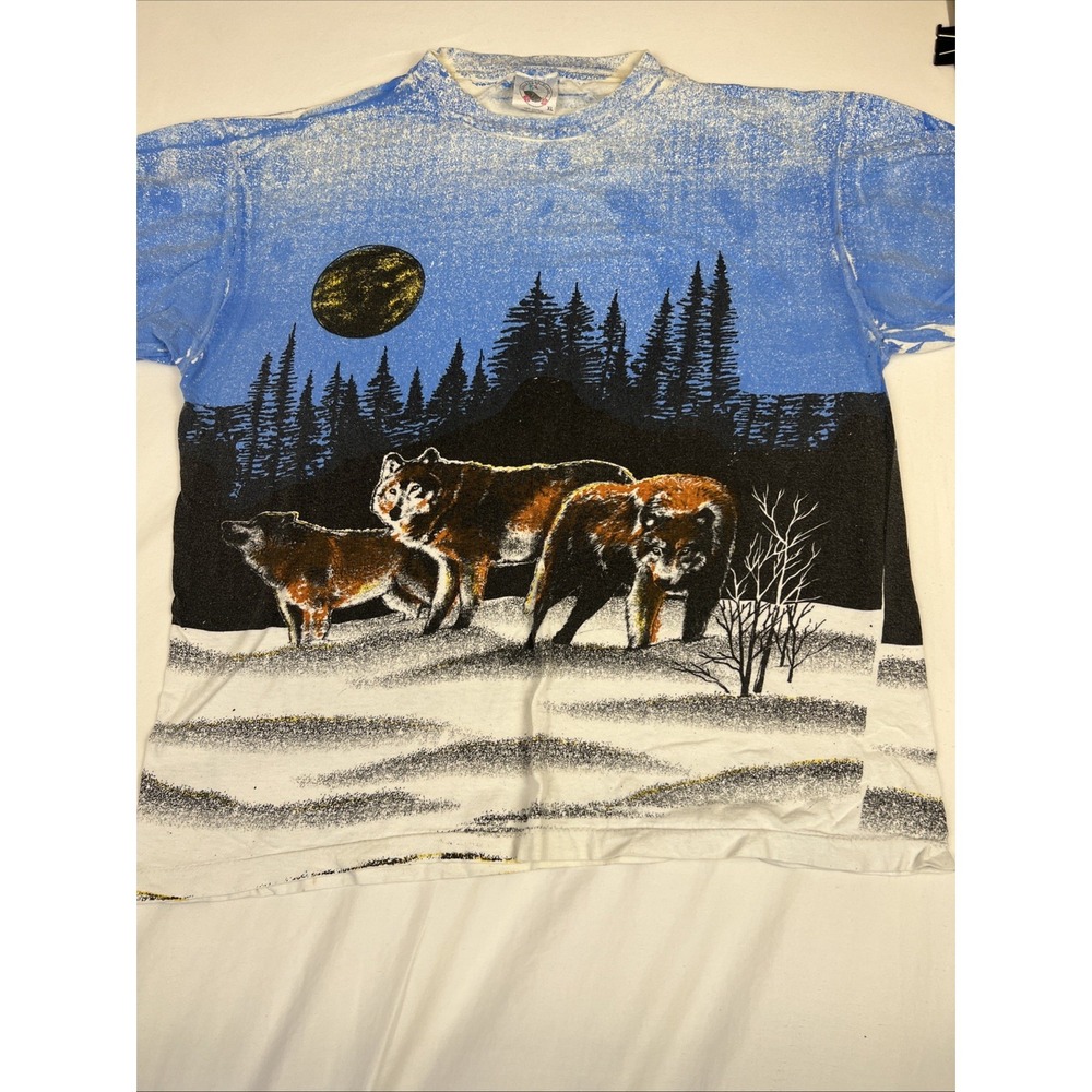 Vintage 90s Caribbean Dream Wolf All Over Print White T-Shirt XL